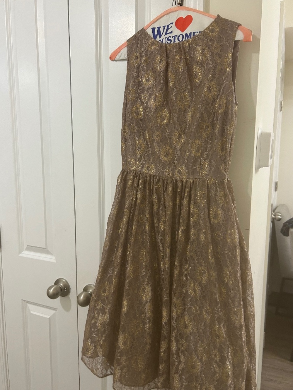 Gold lacy party dress knee length